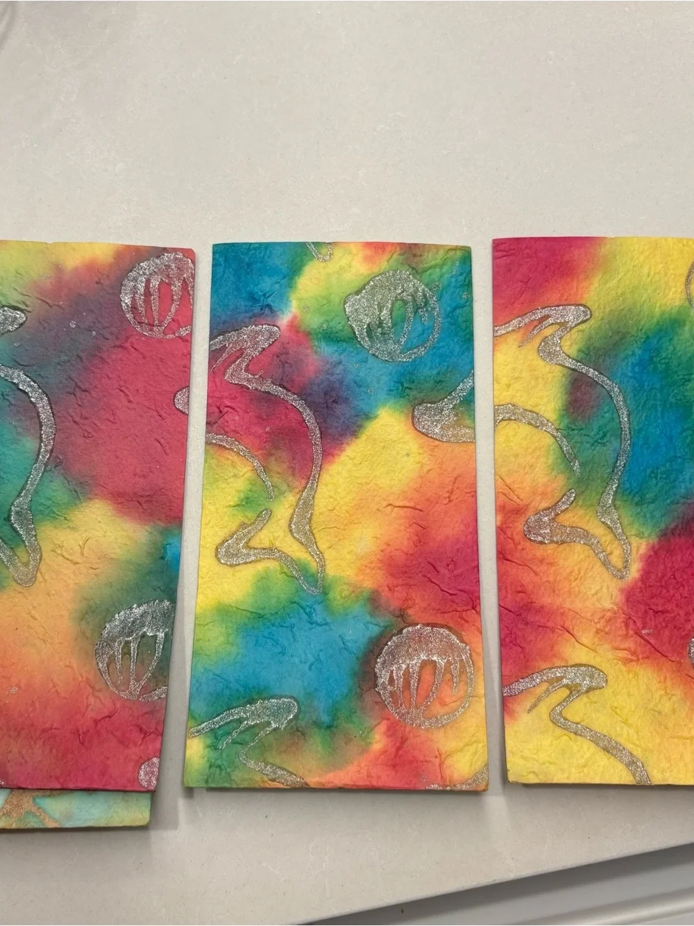 Handmade Paper Tie-Dye Floral Envelopes in Bright Multi-Color - Set of 4